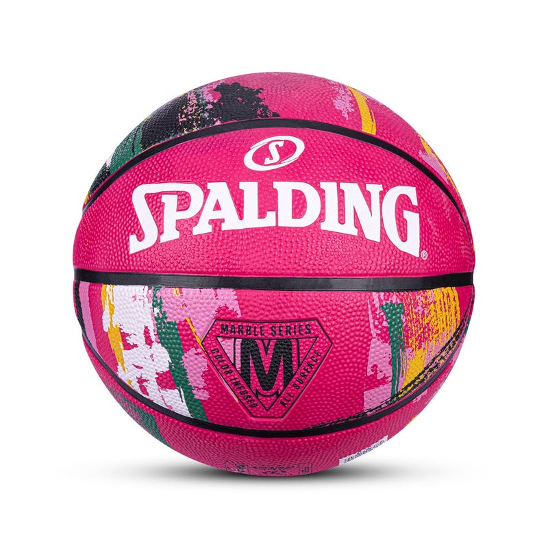 SPALDING 8 Panel Marble Rubber Moulded Indoor/Outdoor Basketball with Butyl Bladder, Pink, Size: 6 (Suitable for Practice/Match/Training) + Free Air Needle - Image 1