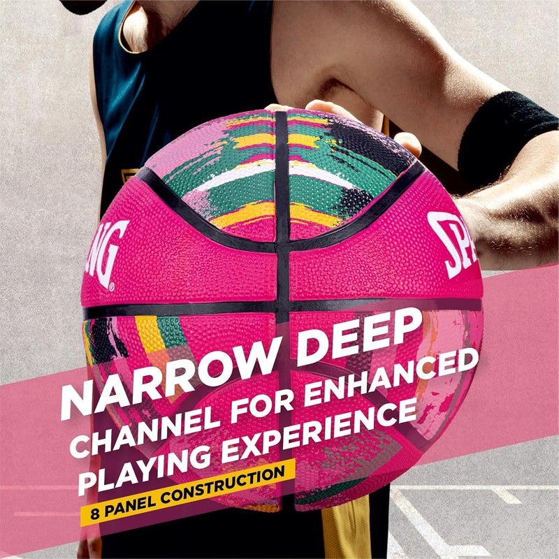 SPALDING 8 Panel Marble Rubber Moulded Indoor/Outdoor Basketball with Butyl Bladder, Pink, Size: 6 (Suitable for Practice/Match/Training) + Free Air Needle - Image 4