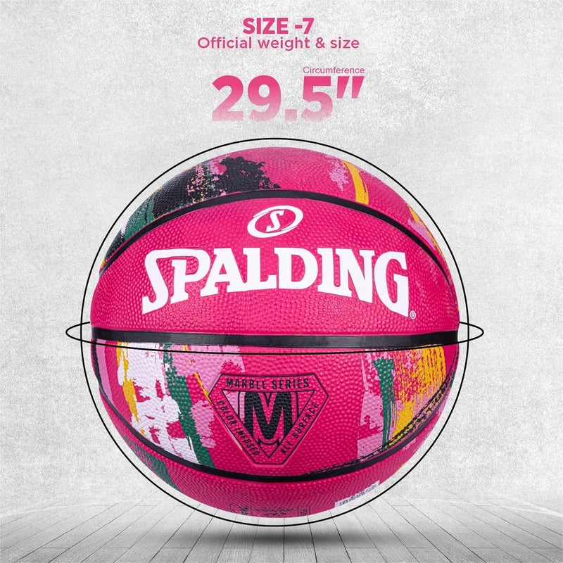 SPALDING 8 Panel Marble Rubber Moulded Indoor/Outdoor Basketball with Butyl Bladder, Pink, Size: 6 (Suitable for Practice/Match/Training) + Free Air Needle - Image 5