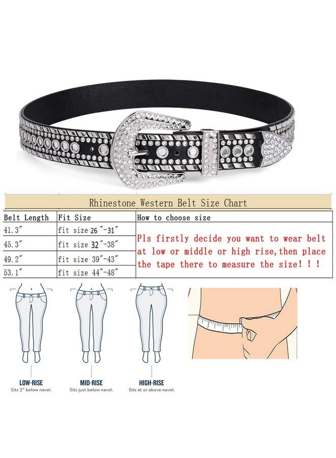 Werforu WERFORU Women Men Rhinestone Studded Western Leather Belt Ladies Vintage Bling Cowgirl Cowboy Waist Belt for Jeans Dress (C-Black, Fit Waist Size31-36 Inches) - Image 3