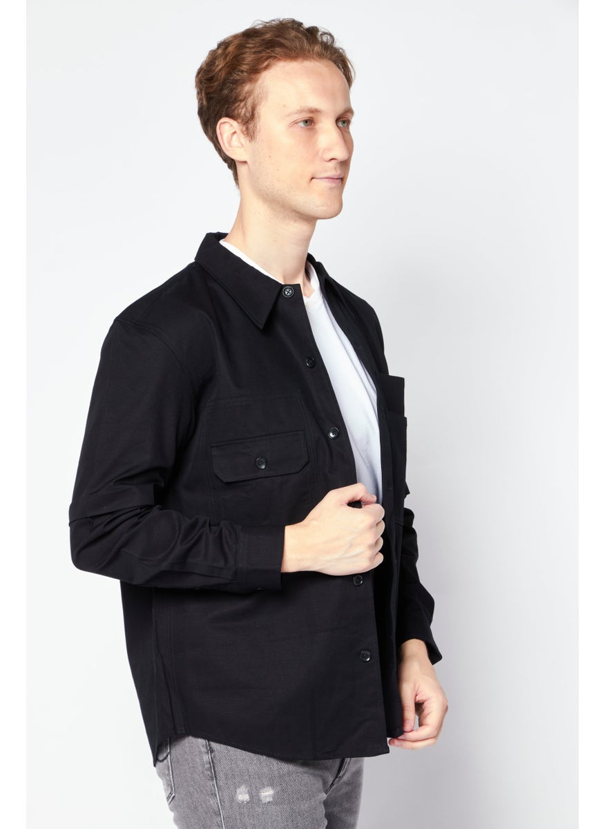 Selected Homme Men Regular Fit Long Sleeve Plain Casual Shirt, Black  - Image 2