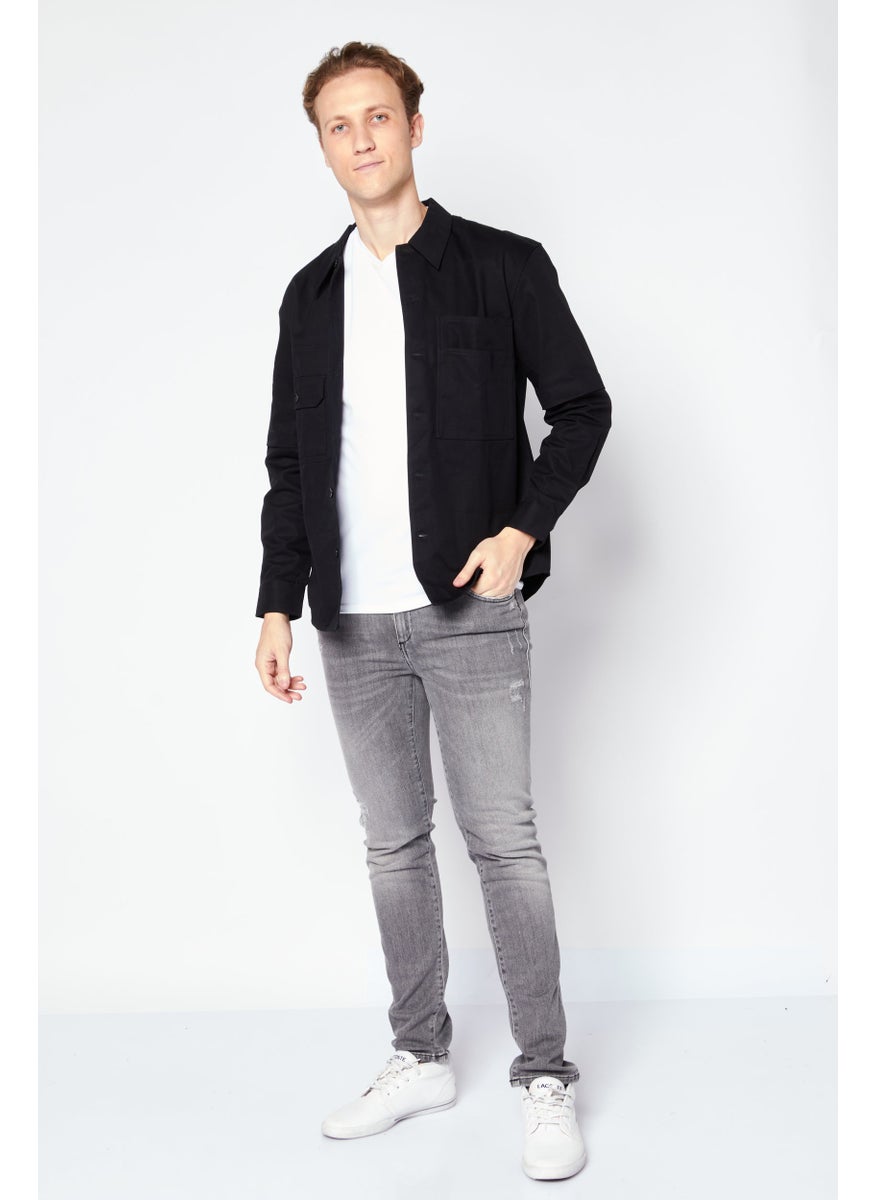 Selected Homme Men Regular Fit Long Sleeve Plain Casual Shirt, Black  - Image 4