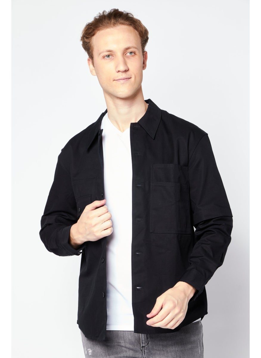 Selected Homme Men Regular Fit Long Sleeve Plain Casual Shirt, Black  - Image 1