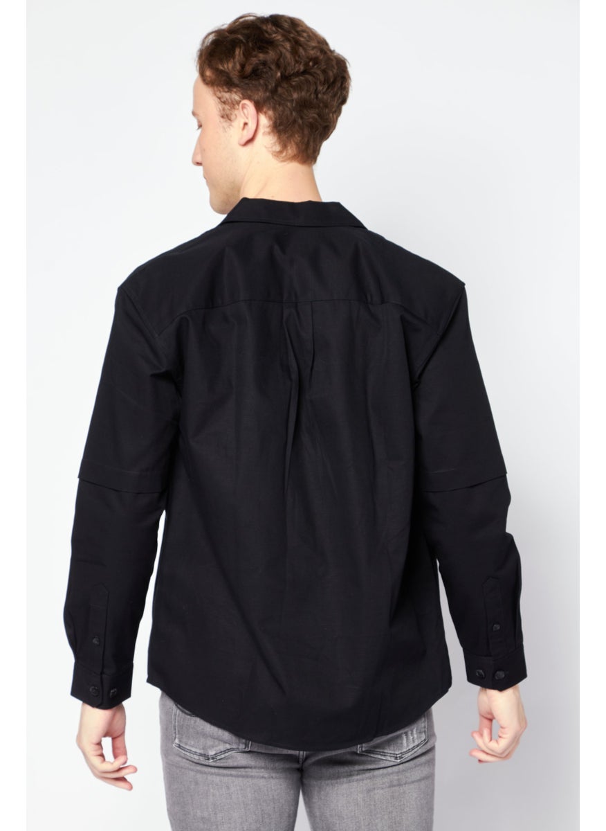 Selected Homme Men Regular Fit Long Sleeve Plain Casual Shirt, Black  - Image 3