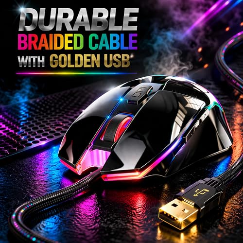 Ant Esports GM50 RGB Wired Gaming Mouse, 3600 DPI High-Precision Optical Sensor, 6-Button Ergonomic Mouse, RGB Lighting, Braided Cable, USB Plug & Play for PC, Laptop, Gamers & Programmers_ Black - Image 2