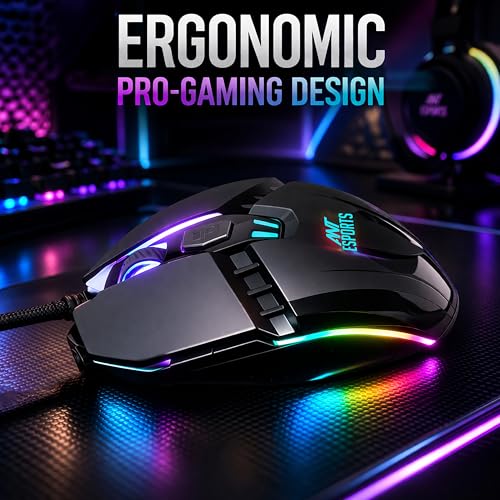 Ant Esports GM50 RGB Wired Gaming Mouse, 3600 DPI High-Precision Optical Sensor, 6-Button Ergonomic Mouse, RGB Lighting, Braided Cable, USB Plug & Play for PC, Laptop, Gamers & Programmers_ Black - Image 4