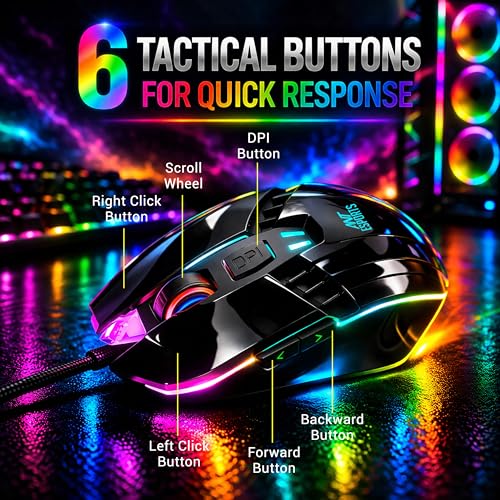 Ant Esports GM50 RGB Wired Gaming Mouse, 3600 DPI High-Precision Optical Sensor, 6-Button Ergonomic Mouse, RGB Lighting, Braided Cable, USB Plug & Play for PC, Laptop, Gamers & Programmers_ Black - Image 3