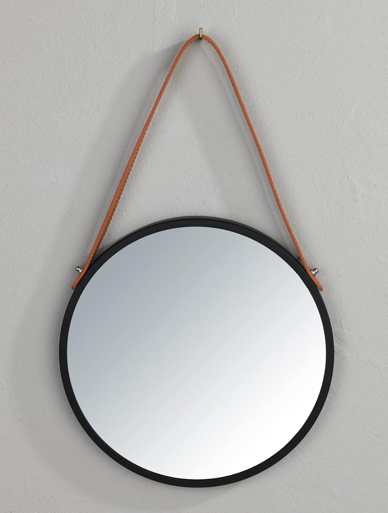 Wenko Borrone Round Wall Mirror with Black Metal Frame and Hanging Strap Decorative Mirror in Vintage Design Glass/Metal Diameter 40 cm Black - Image 5