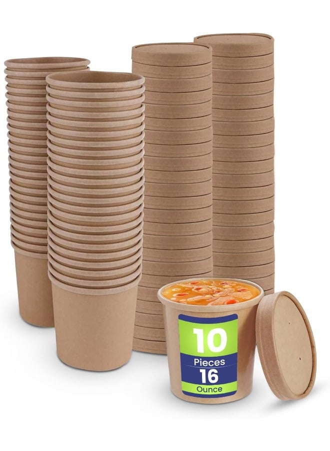 إس إن إتش باكينج **أوعية شوربة SNH باكِنغ صديقة للبيئة، مصنوعة من الكرافت بسعة 16 أونصة، أكواب طعام ورقية للاستخدام مرة واحدة. مثالية للمطاعم وطلبات التوصيل والوجبات الجاهزة – تحتوي العبوة على 10 قطع.** - Image 1
