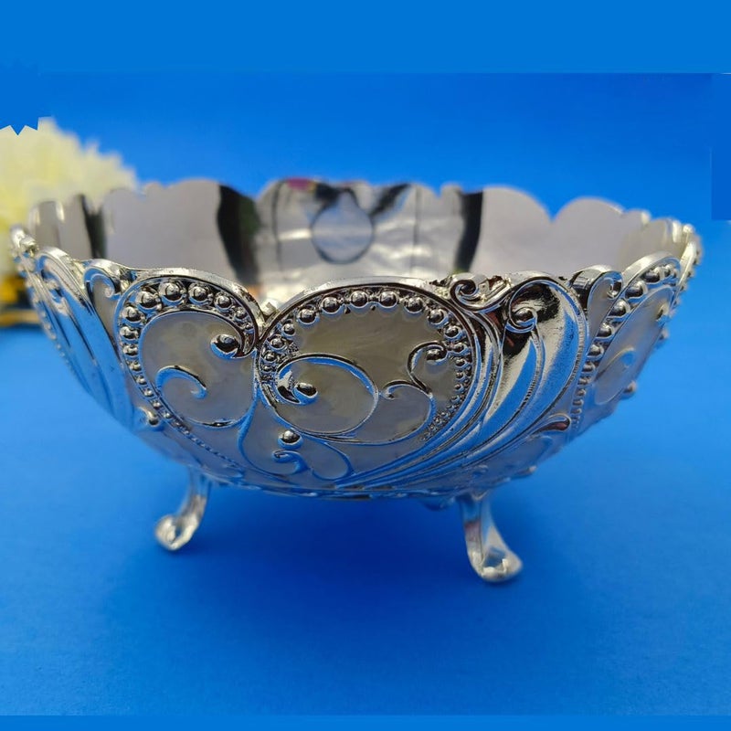 Badhai Box صندوق بادهائي من أوسازبازار وعاء فواكه مطلي بالفضة في إناء أبيض لتقديم المكسرات أو الوجبات الخفيفة أو الحلويات وعاء للمعطرات حامل للمفاتيح أو الأشياء الصغيرة قطعة مركزية لطاولة القهوة هدية عودة - Image 2