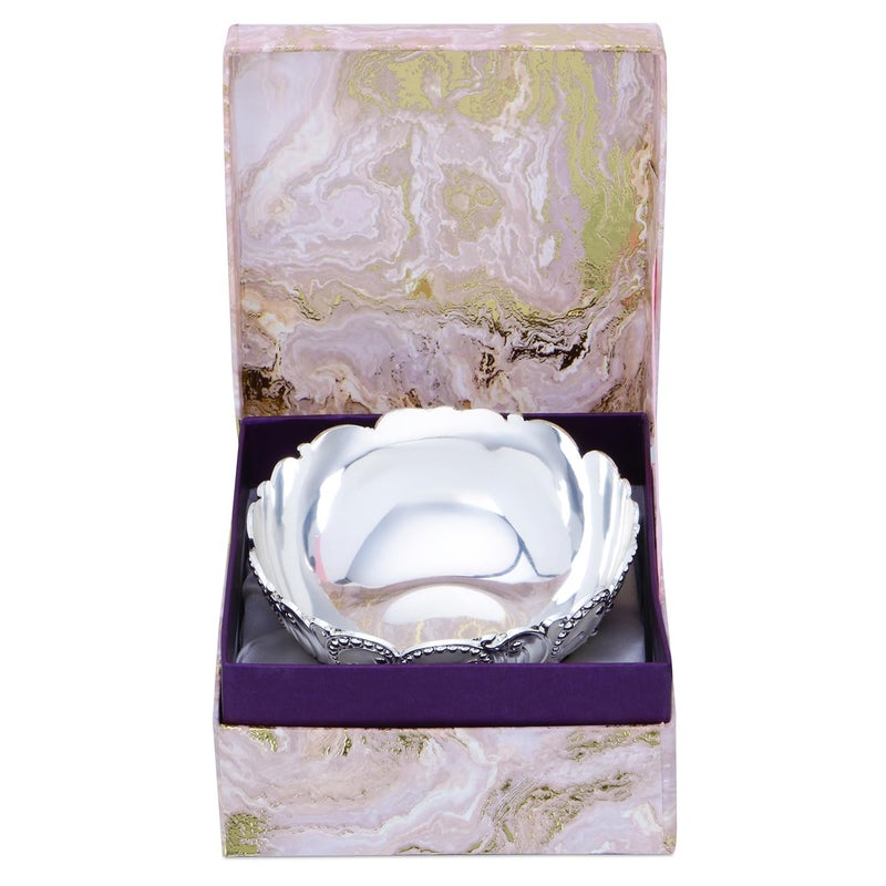 Badhai Box صندوق بادهائي من أوسازبازار وعاء فواكه مطلي بالفضة في إناء أبيض لتقديم المكسرات أو الوجبات الخفيفة أو الحلويات وعاء للمعطرات حامل للمفاتيح أو الأشياء الصغيرة قطعة مركزية لطاولة القهوة هدية عودة - Image 5