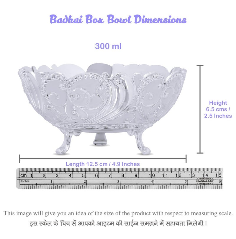 Badhai Box صندوق بادهائي من أوسازبازار وعاء فواكه مطلي بالفضة في إناء أبيض لتقديم المكسرات أو الوجبات الخفيفة أو الحلويات وعاء للمعطرات حامل للمفاتيح أو الأشياء الصغيرة قطعة مركزية لطاولة القهوة هدية عودة - Image 4
