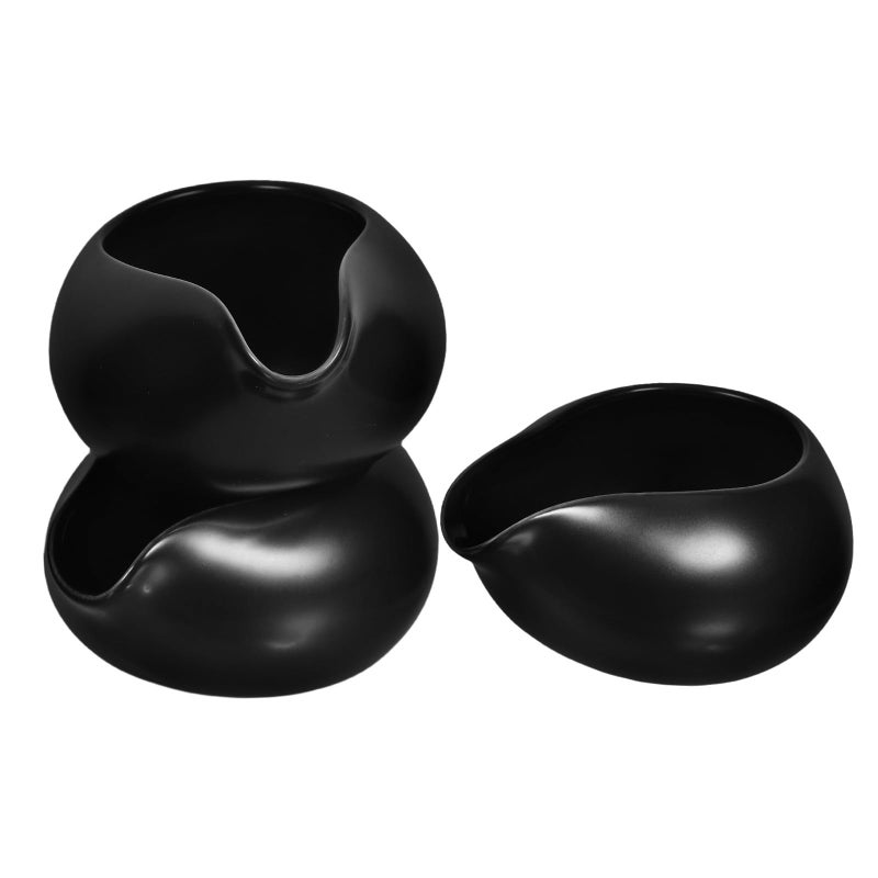 3Pcs Ceramic Milk Creamer Set With Black Spout Spoon Coffee Syrup Dispenser - Image 2