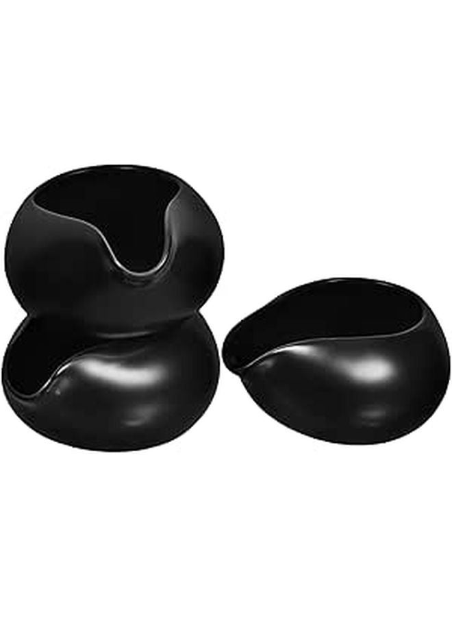 3Pcs Ceramic Milk Creamer Set With Black Spout Spoon Coffee Syrup Dispenser - Image 1