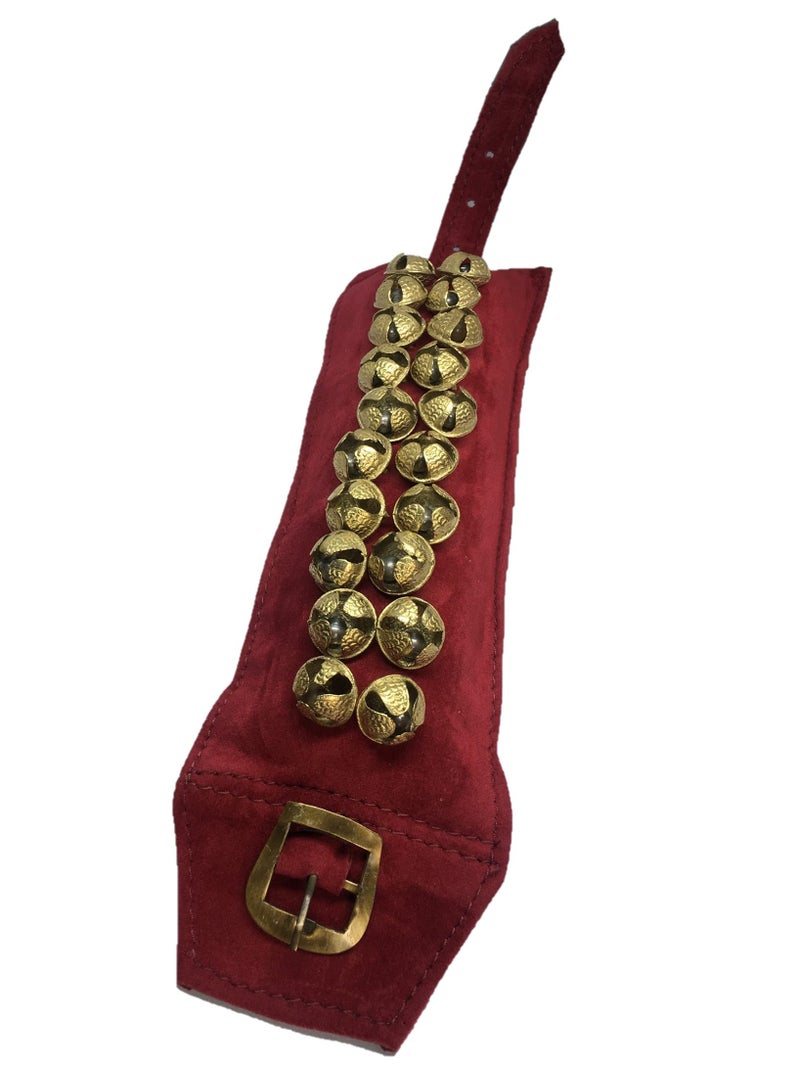 UAPAN Brass Ghungroo Ankle Bells Velvet 2 line Pad for Classical Kathak Dance with Adjustable Strap (Maroon,40 Bells) - Image 2