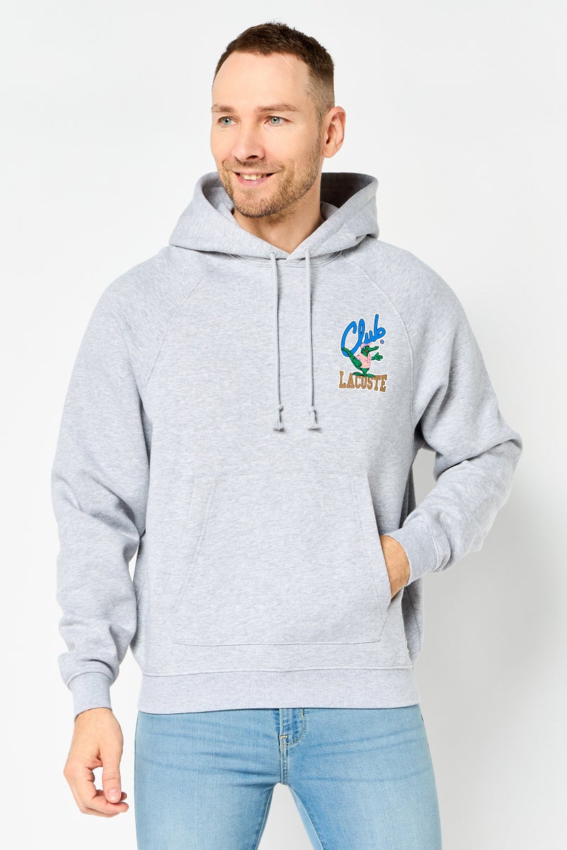 LACOSTE Men Graphic Print Long Sleeve Hoodie, Grey - Image 1