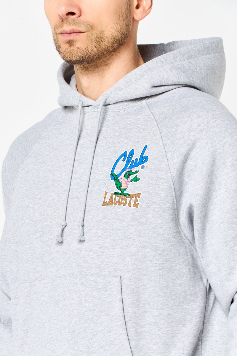 LACOSTE Men Graphic Print Long Sleeve Hoodie, Grey - Image 3