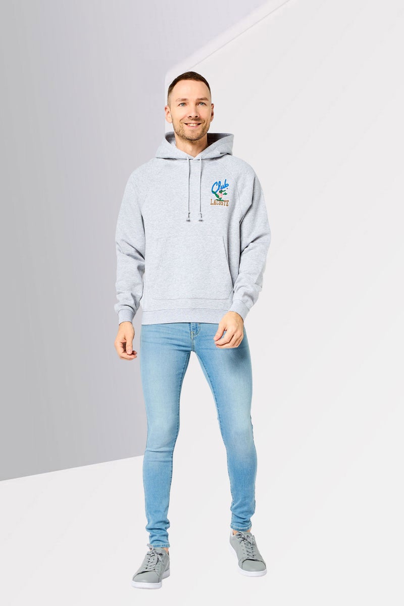 LACOSTE Men Graphic Print Long Sleeve Hoodie, Grey - Image 2