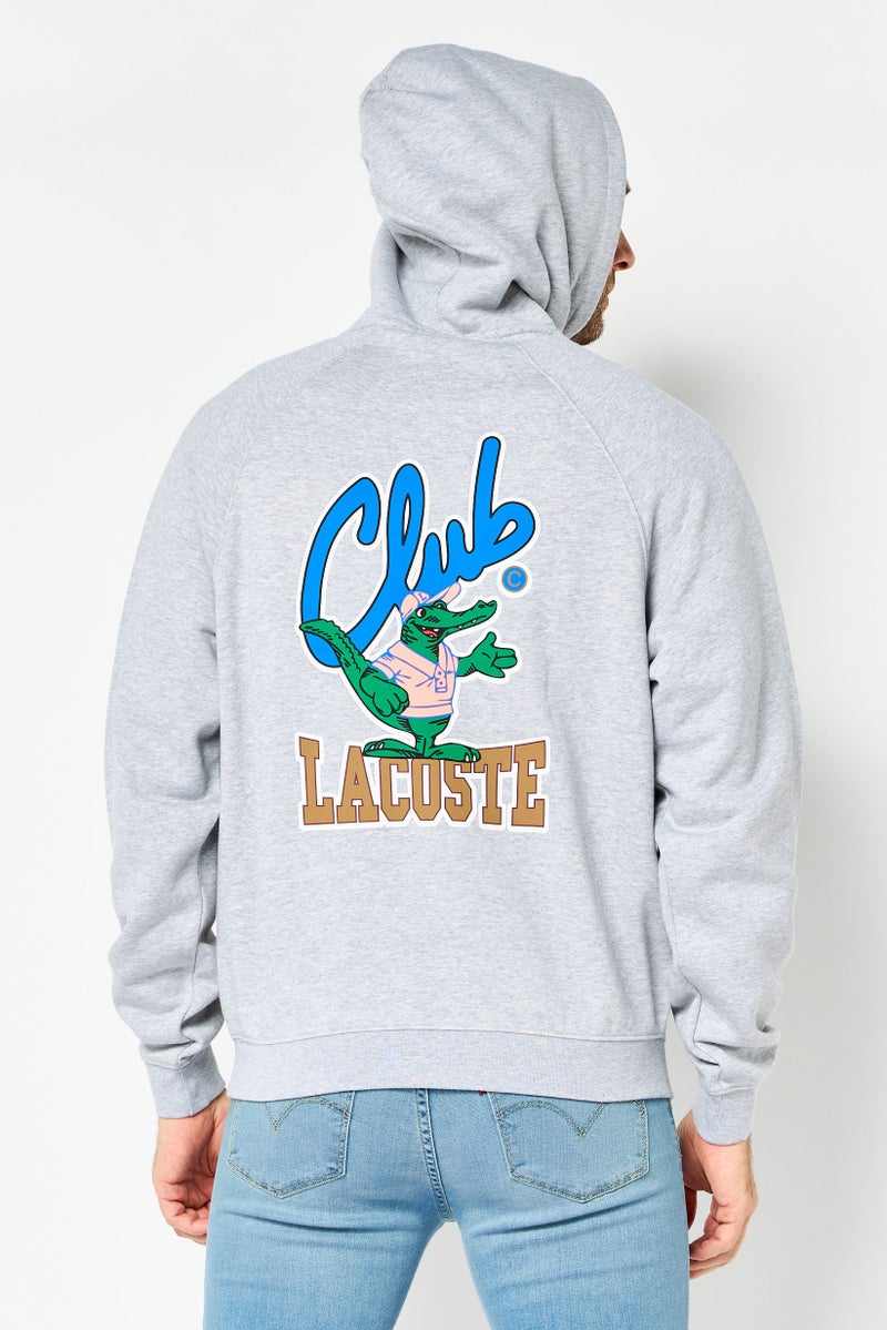 LACOSTE Men Graphic Print Long Sleeve Hoodie, Grey - Image 4