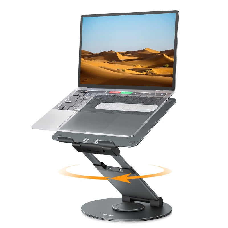 nulaxy حامل لابتوب نولاكسي القابل للتلسكوب 360 درجة مع تصميم دوار قابل للتعديل للارتفاع وسهل السحب، حامل لابتوب مريح، محول مكتب قائم يناسب جميع أجهزة اللابتوب من 10-17 بوصة، كمبيوتر ماك بوك، رمادي - Image 1