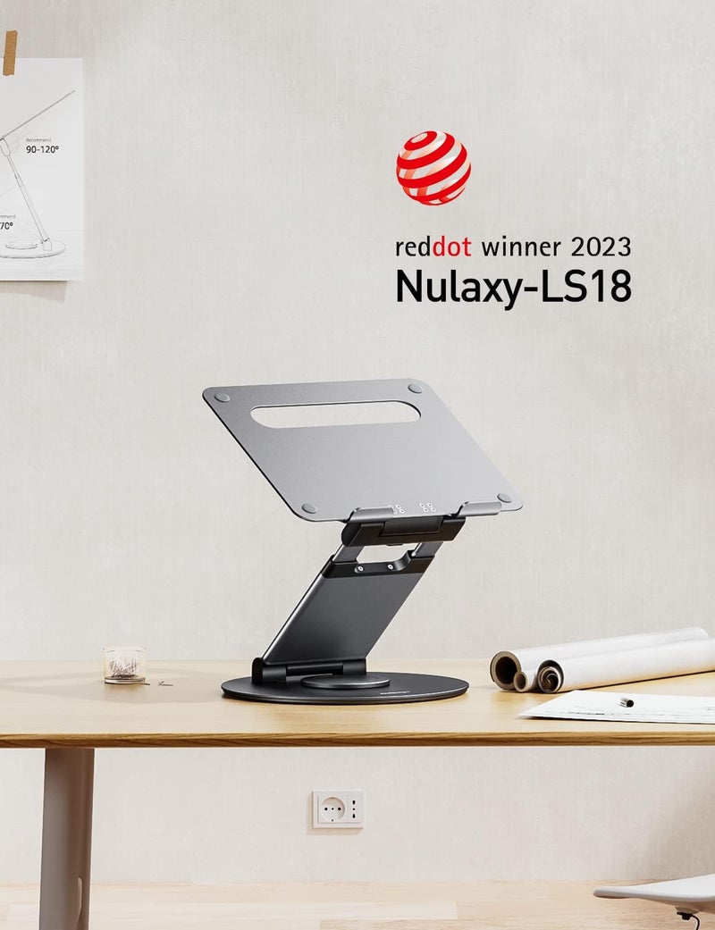 nulaxy حامل لابتوب نولاكسي القابل للتلسكوب 360 درجة مع تصميم دوار قابل للتعديل للارتفاع وسهل السحب، حامل لابتوب مريح، محول مكتب قائم يناسب جميع أجهزة اللابتوب من 10-17 بوصة، كمبيوتر ماك بوك، رمادي - Image 2