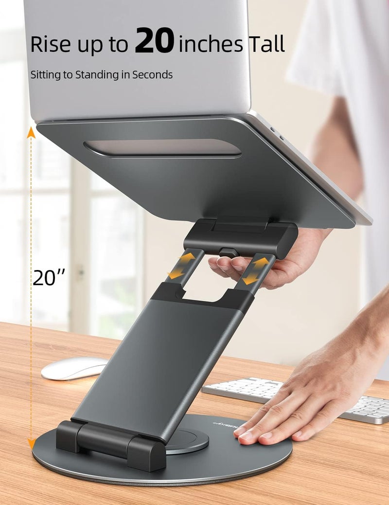 nulaxy حامل لابتوب نولاكسي القابل للتلسكوب 360 درجة مع تصميم دوار قابل للتعديل للارتفاع وسهل السحب، حامل لابتوب مريح، محول مكتب قائم يناسب جميع أجهزة اللابتوب من 10-17 بوصة، كمبيوتر ماك بوك، رمادي - Image 4
