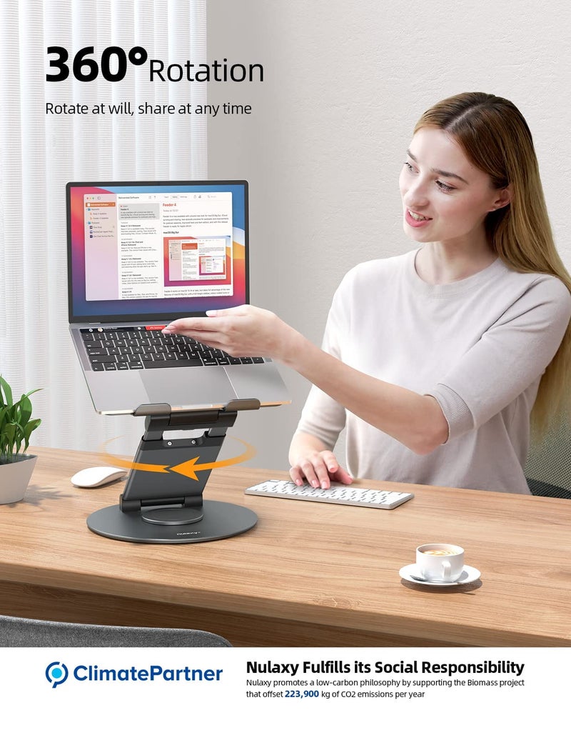 nulaxy حامل لابتوب نولاكسي القابل للتلسكوب 360 درجة مع تصميم دوار قابل للتعديل للارتفاع وسهل السحب، حامل لابتوب مريح، محول مكتب قائم يناسب جميع أجهزة اللابتوب من 10-17 بوصة، كمبيوتر ماك بوك، رمادي - Image 3