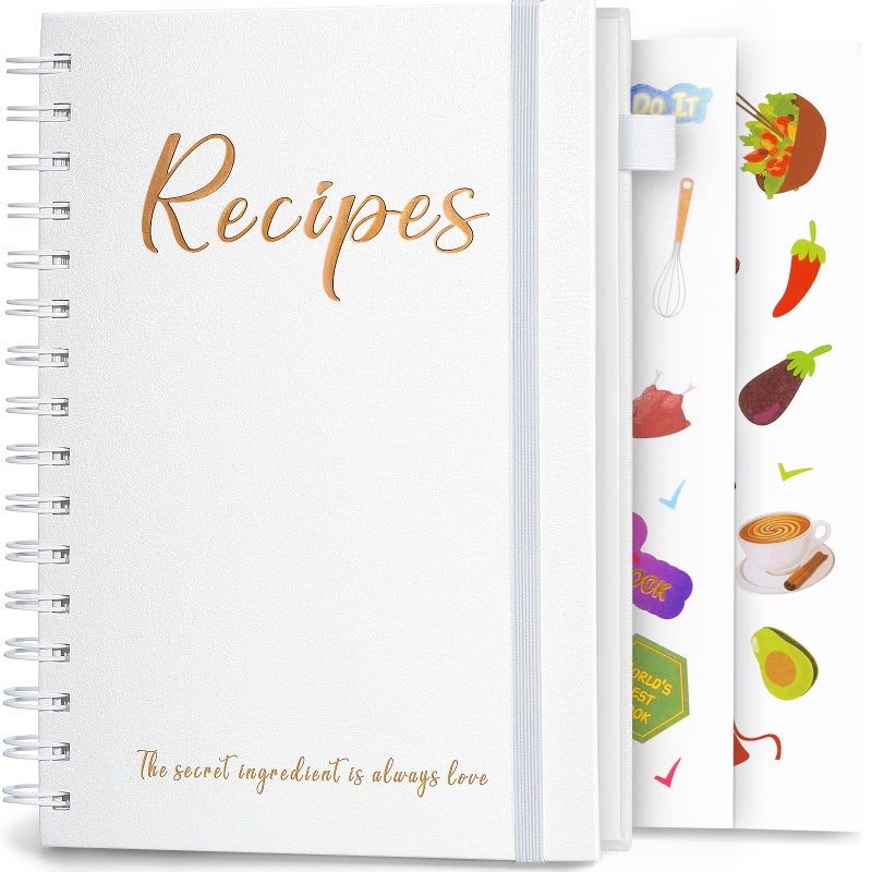JUBTIC Recipe Book to Write in Your Own Recipes,Sprial Hardcover Personal Blank Recipe Book, Make Your Own Family Cookbook with Gold Foil Stickers, Recipe Notebook Hold 120 recipes - Pearl - Image 1