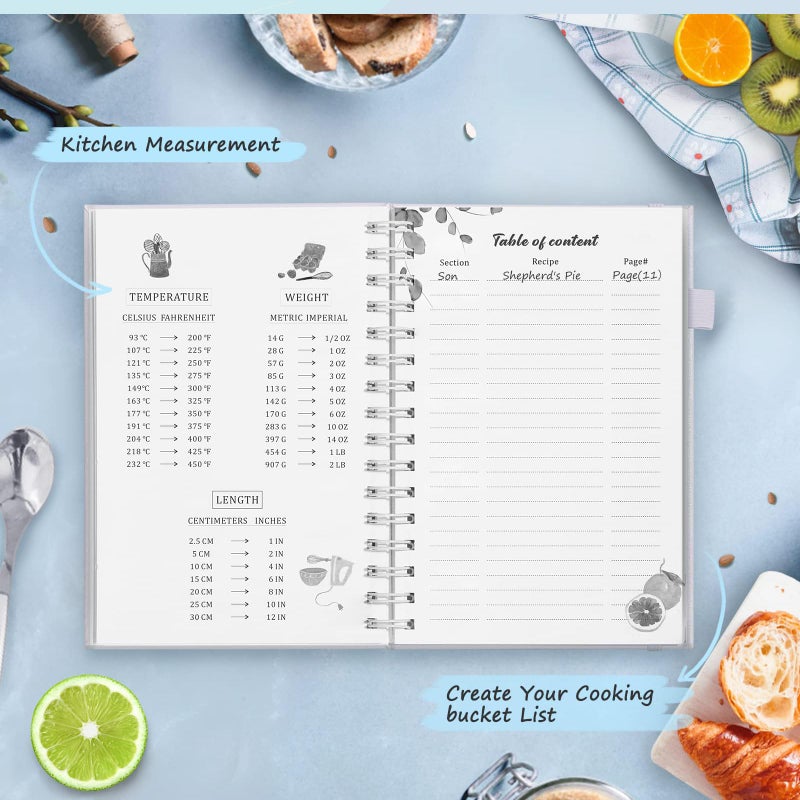 JUBTIC Recipe Book to Write in Your Own Recipes,Sprial Hardcover Personal Blank Recipe Book, Make Your Own Family Cookbook with Gold Foil Stickers, Recipe Notebook Hold 120 recipes - Pearl - Image 4