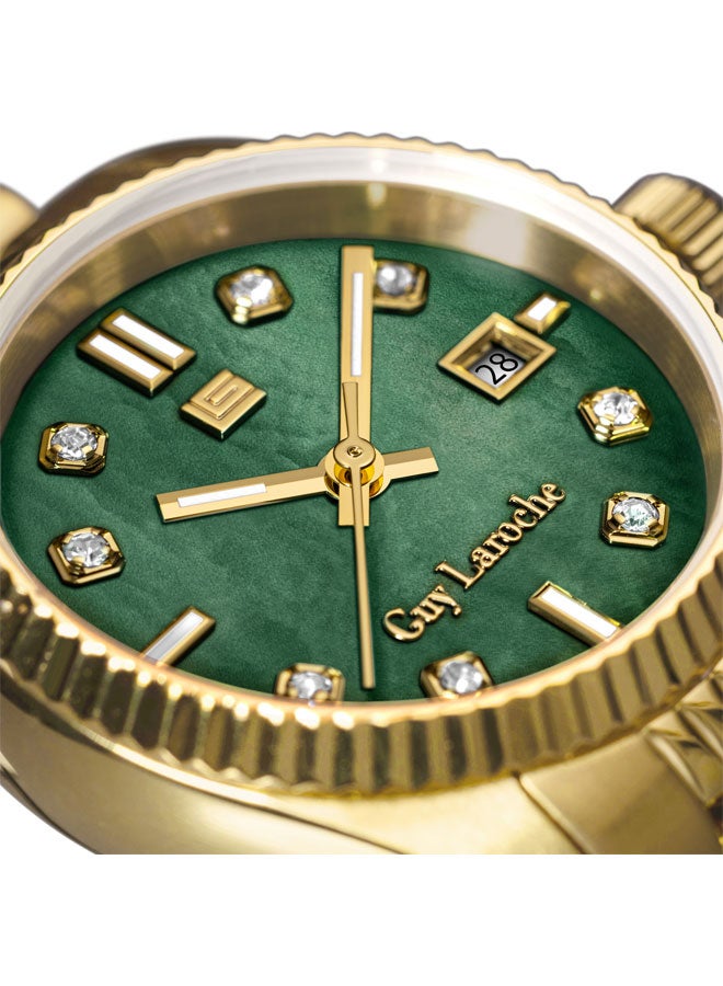 Guy Laroche Rose Green Mother of Pearl Dial Gold Metal Bracelet Analog Watch for Women 26mm - Image 4