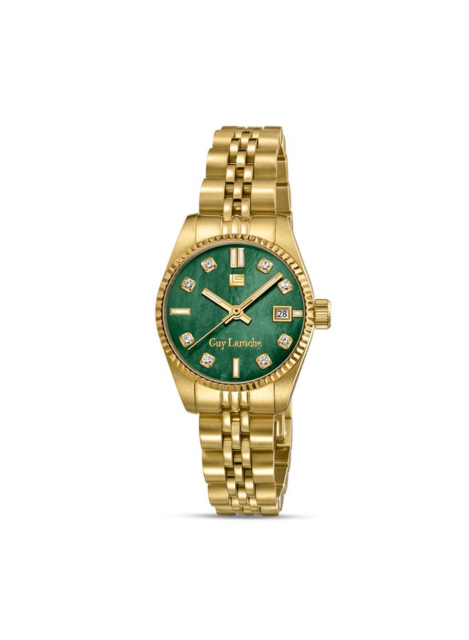 Guy Laroche Rose Green Mother of Pearl Dial Gold Metal Bracelet Analog Watch for Women 26mm - Image 1