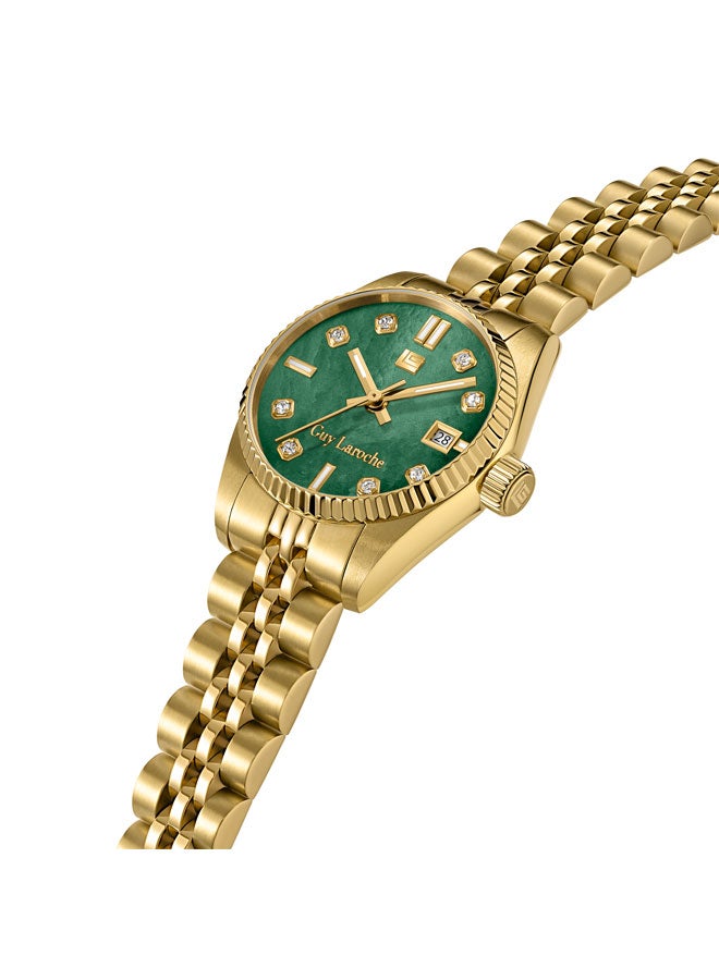 Guy Laroche Rose Green Mother of Pearl Dial Gold Metal Bracelet Analog Watch for Women 26mm - Image 2