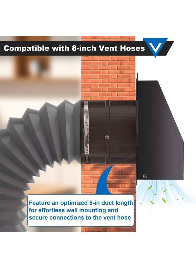 Popbee 8 Inch Wall Vent with Screen and Damper, Galvanized Steel Hooded Wall Vent Cover with Hose Clamps Aluminum Foil Tape Screws Black Metal Exhaust Duct Cap Kit for Outdoor Kitchen Range Hood Bathroom - Image 4