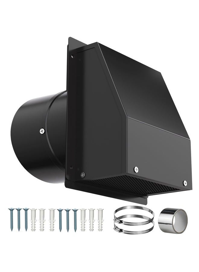 Popbee 8 Inch Wall Vent with Screen and Damper, Galvanized Steel Hooded Wall Vent Cover with Hose Clamps Aluminum Foil Tape Screws Black Metal Exhaust Duct Cap Kit for Outdoor Kitchen Range Hood Bathroom - Image 1