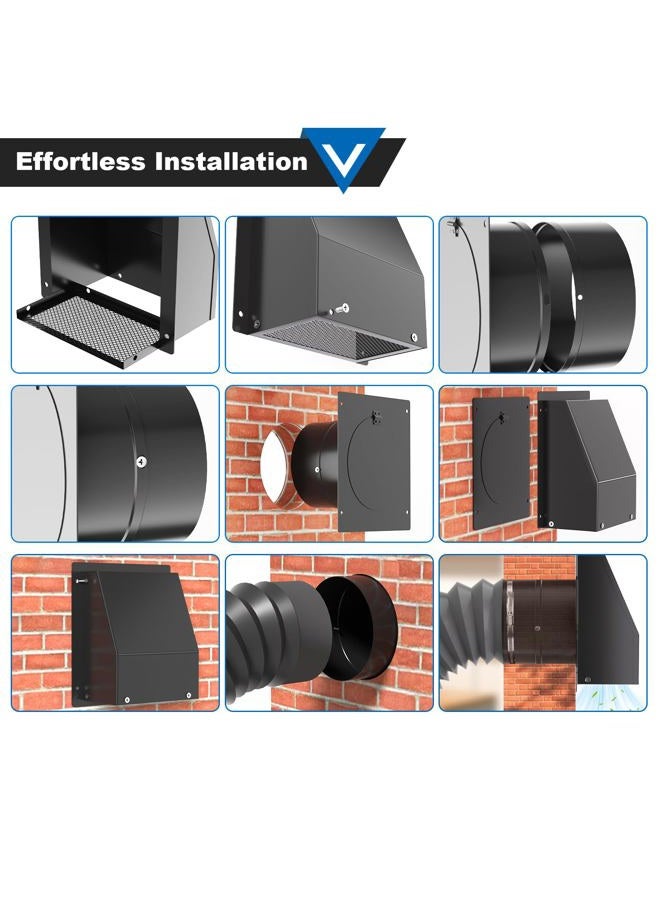 Popbee 8 Inch Wall Vent with Screen and Damper, Galvanized Steel Hooded Wall Vent Cover with Hose Clamps Aluminum Foil Tape Screws Black Metal Exhaust Duct Cap Kit for Outdoor Kitchen Range Hood Bathroom - Image 5