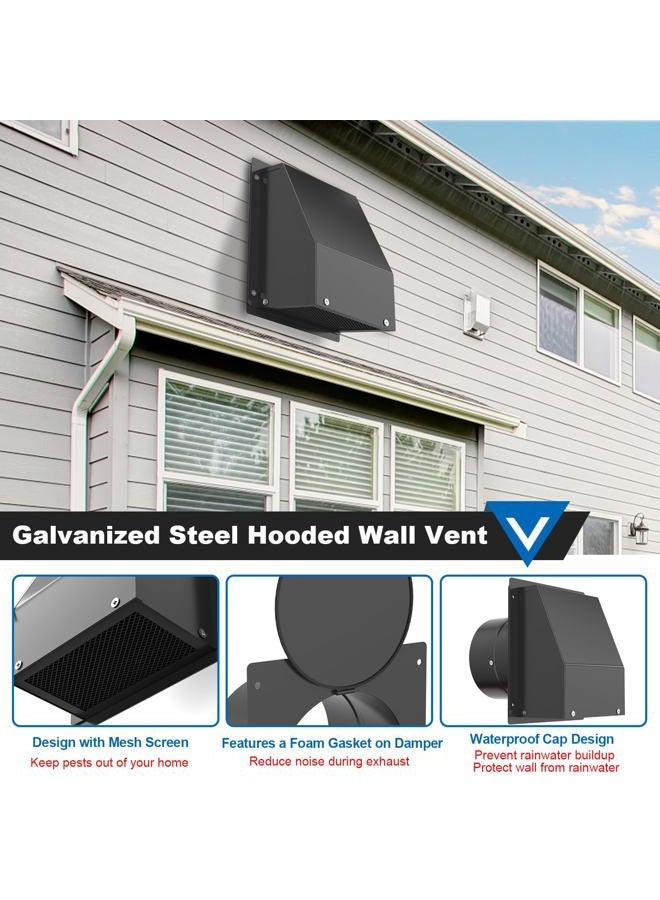 Popbee 8 Inch Wall Vent with Screen and Damper, Galvanized Steel Hooded Wall Vent Cover with Hose Clamps Aluminum Foil Tape Screws Black Metal Exhaust Duct Cap Kit for Outdoor Kitchen Range Hood Bathroom - Image 3