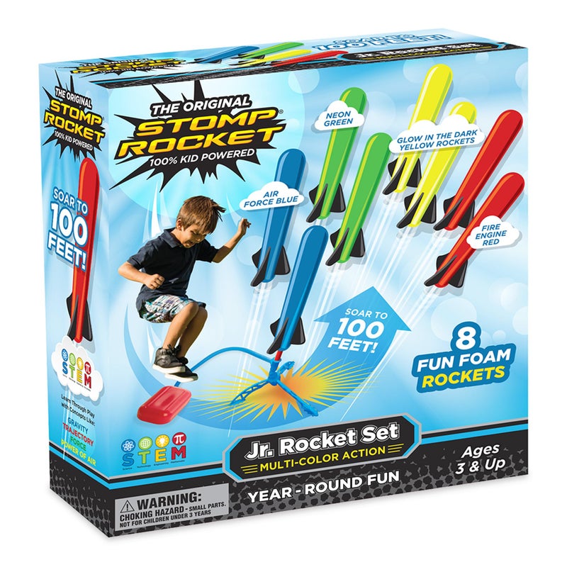Stomp Rocket Jr Multi-Color Rocket Launcher for Kids, 8 Rockets - Fun Outdoor Kids Gifts for Boys & Girls - STEM Toy Foam Blaster Set Soars Up to 100 Feet - Ages 3 & Up - Image 1