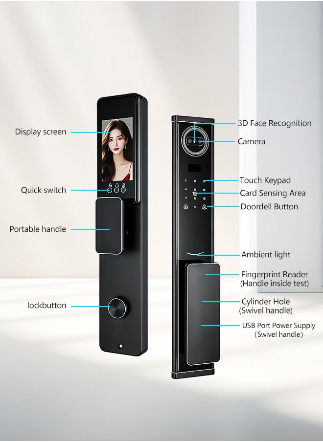 ALINK - Smart Door Lock Smart Lock ,Palm Print Unlock, Two way audio, Fingerprint Door Lock ,WiFi Door Lock With 6068 Mortise, Tuya App Control,Color black, Model Lanbo2 - Image 1