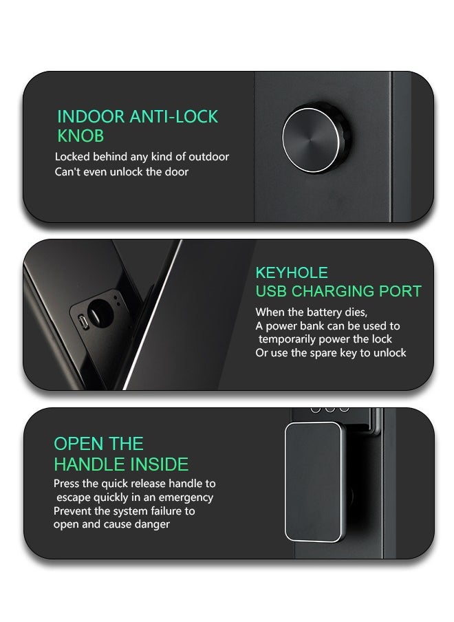 ALINK - Smart Door Lock Smart Lock ,Palm Print Unlock, Two way audio, Fingerprint Door Lock ,WiFi Door Lock With 6068 Mortise, Tuya App Control,Color black, Model Lanbo2 - Image 1