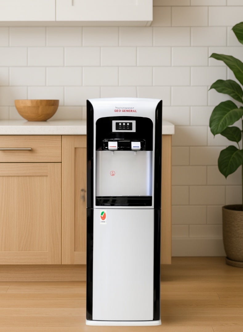 جيو جنرال موزع مياه ساخن وبارد | تصميم بصنبورين مع تسخين وتبريد فوريين | نظام تبريد ضاغط موفر للطاقة | قفل أمان للأطفال | تصميم صغير قائم بذاته للمنزل والمكتب | هيكل ABS متين - لمسة نهائية سوداء أنيقة GSM-83LB - Image 2