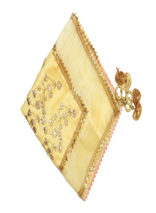 Dulhan Pack of 1 Square Organza Pooja thali Cover/Transparent Silk Thalposh with Gota Patti Work, Light Yellow for Gifting/Wedding/Home Mandir, Diwali, karwa chauth and Pooja Rituals 20 Inches by Dulhan - Image 1