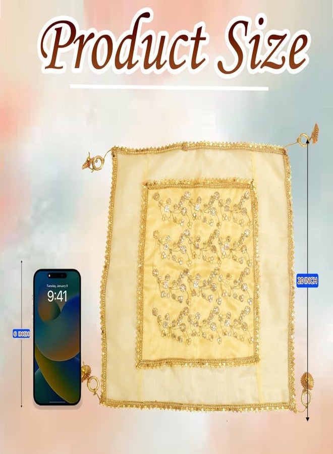 Dulhan Pack of 1 Square Organza Pooja thali Cover/Transparent Silk Thalposh with Gota Patti Work, Light Yellow for Gifting/Wedding/Home Mandir, Diwali, karwa chauth and Pooja Rituals 20 Inches by Dulhan - Image 3