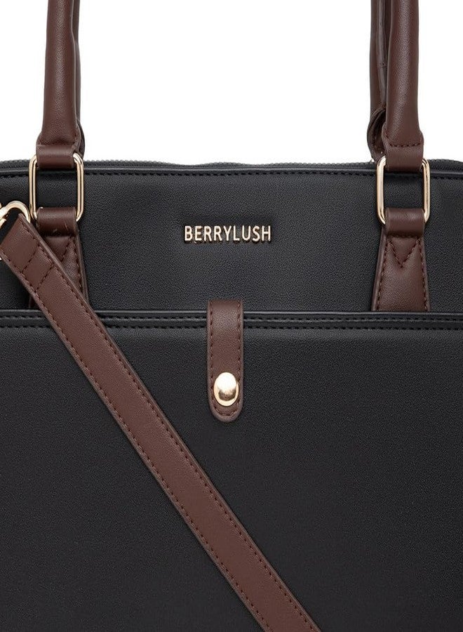 بيريلوش حقيبة كمبيوتر محمول نسائية سوداء متينة من Berrylush بمقبضين | تتسع لأجهزة كمبيوتر محمول حتى 16 بوصة | حقيبة كتف أنيقة للعمل والسفر - Image 4