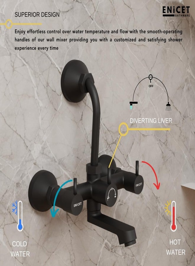 ENICET Brass Wall Mixer with Shower | Matte Black | 190mm Long L Bend Pipe | Wall Mixer for Bathroom | Shower Mixer Set for Bathroom | 7 Year Warranty | Hot and Cold Water Tap (FE121SBlack) - Image 2