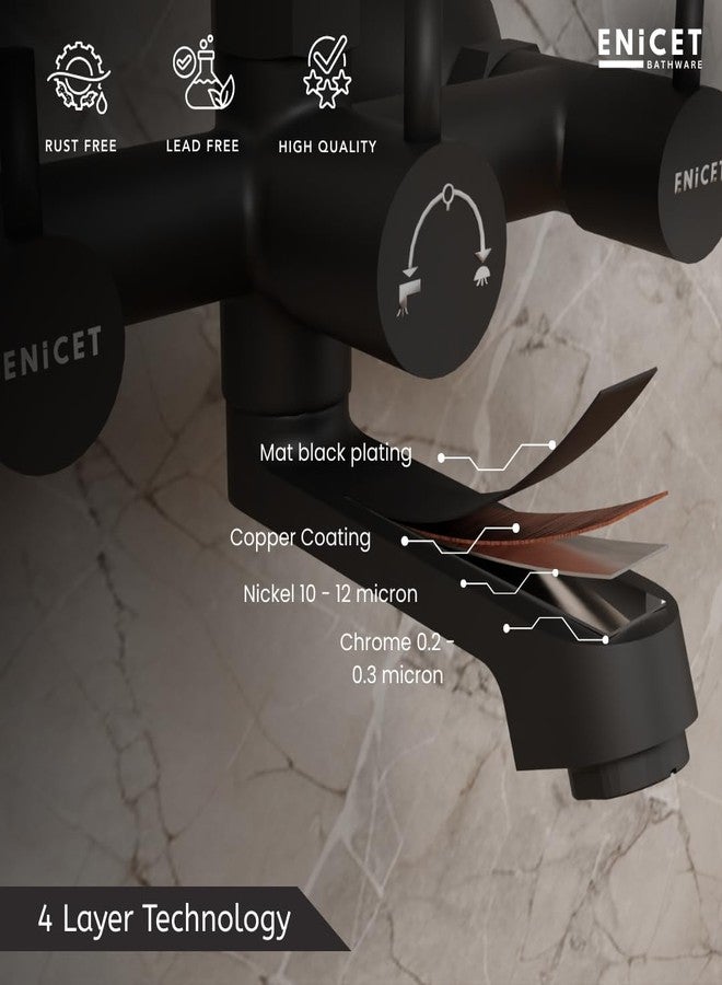 ENICET Brass Wall Mixer with Shower | Matte Black | 190mm Long L Bend Pipe | Wall Mixer for Bathroom | Shower Mixer Set for Bathroom | 7 Year Warranty | Hot and Cold Water Tap (FE121SBlack) - Image 3