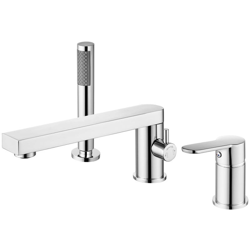 Aolemi Widespread Roman Tub Faucet Single Handle Modern Bathroom Bathtub Faucet Set Deck Mount Swivel Tub Filler with Handheld Sprayer 3 Holes Bath Polish Chrome Right Angle Spout - Image 2