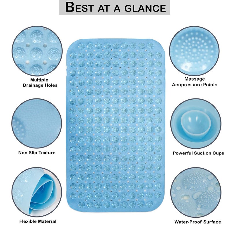 VDHJA Nonslip Soft Rubber Bath Mat for Bathtub and ShowerAnti Slip Bacterial Machine Washable PVC Silicon Extra Long Soft Suction Cup GripDrain Foot Massage Scrubber - Image 3