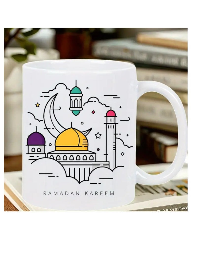 RYN Ramadan Kareem Insulated Ceramic Mug – Festive White Coffee Cup with Crescent Moon & Lantern Design - Image 1