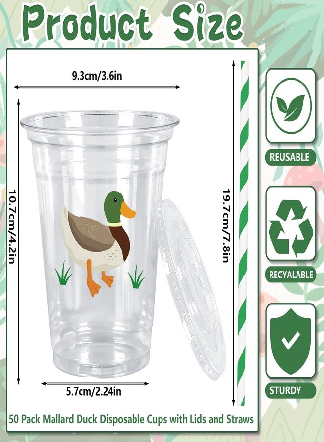 JarThenaAMCS 50Pcs Mallard Duck Plastic Cups with Lids Straws One Lucky Duck Clear Plastic Cups 12oz Disposable Cups for Duck Hunting Party Supplies - Image 2