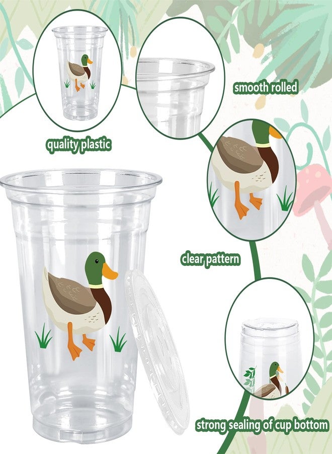 JarThenaAMCS 50Pcs Mallard Duck Plastic Cups with Lids Straws One Lucky Duck Clear Plastic Cups 12oz Disposable Cups for Duck Hunting Party Supplies - Image 3